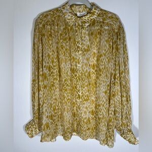NWT Anine Bing Caleb yellow white leo silk sheer shirt oversized sz M designer